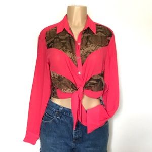 Long Sleeves Top Size S, Pink/ Animal Print A1-9